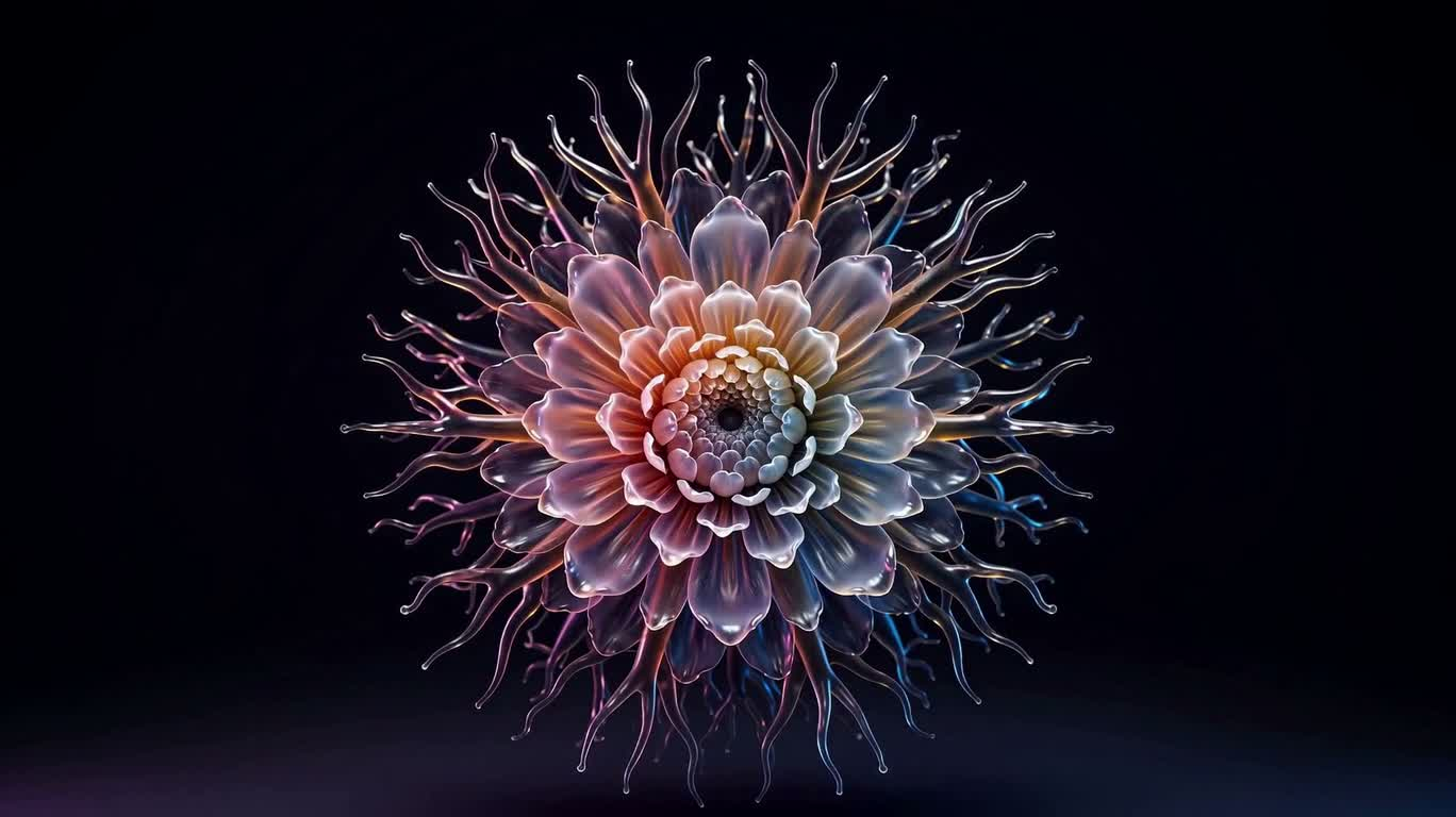 ワックスの生体機械の花輪 — AI video creation