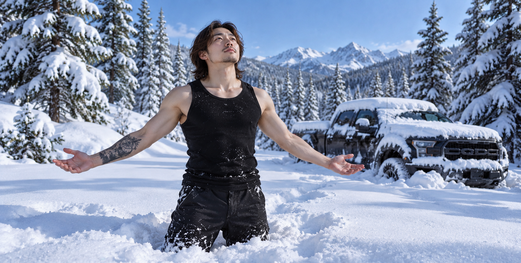 冰雪旷野中张开双臂拥抱自由的灵魂