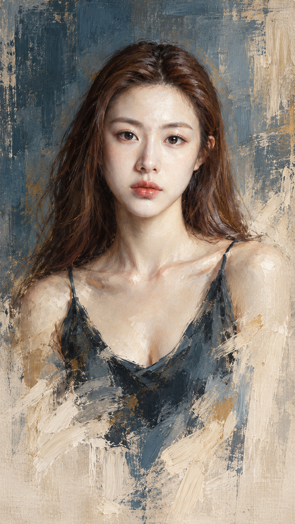 붓터치가 희미해지는 미완성 현대 표현주의 유화 초상