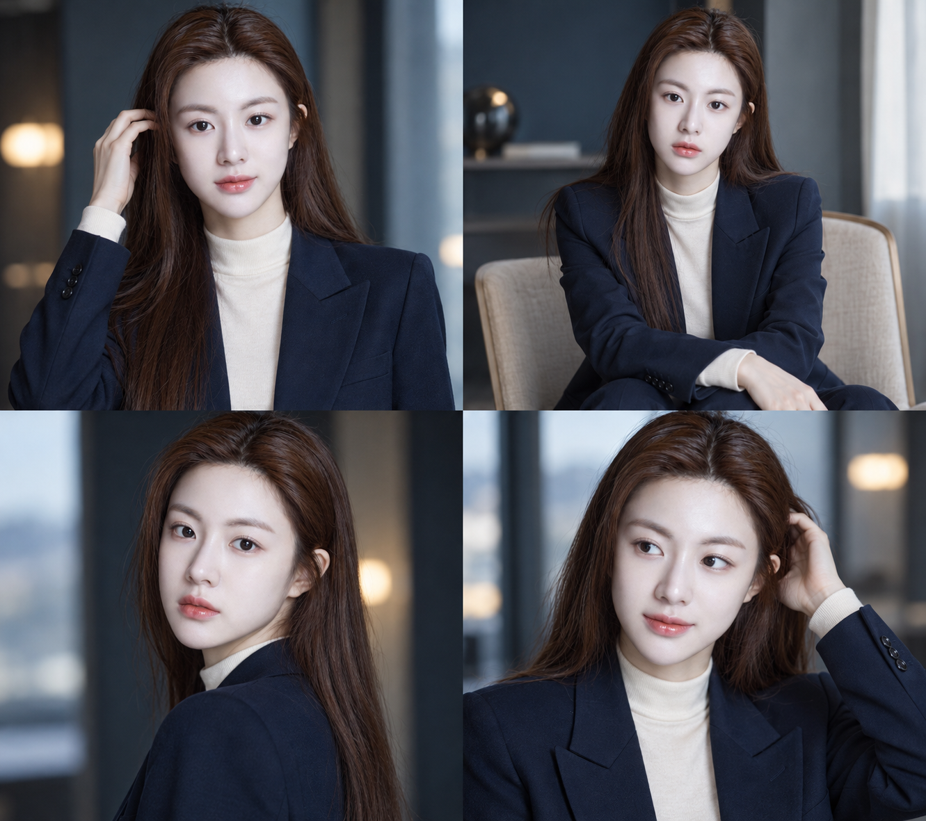 같은 성인 여성의 네 컷 한국 스타일 패션 인물 사진