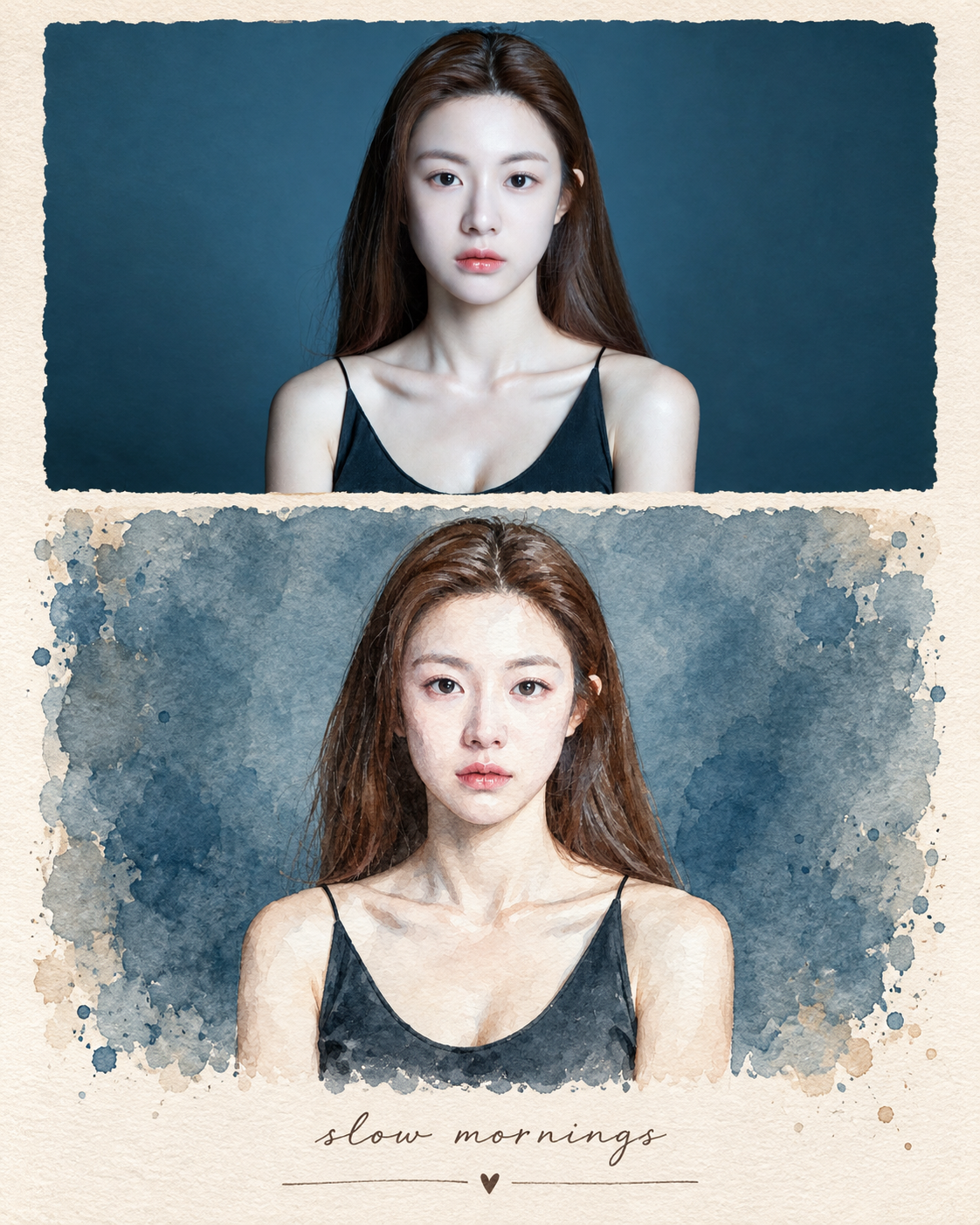 元写真と水彩画の比較ポスター — AI image creation