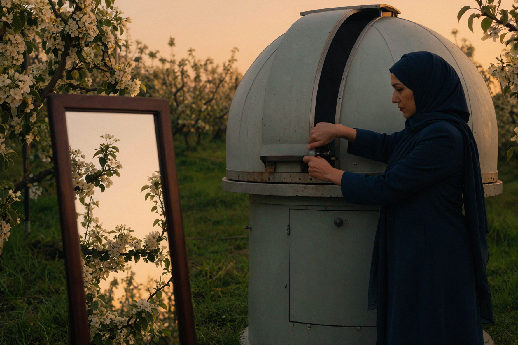 Adult Middle Eastern Woman Astronomer · Dome Opening · Mirror Narrative — AI image creation