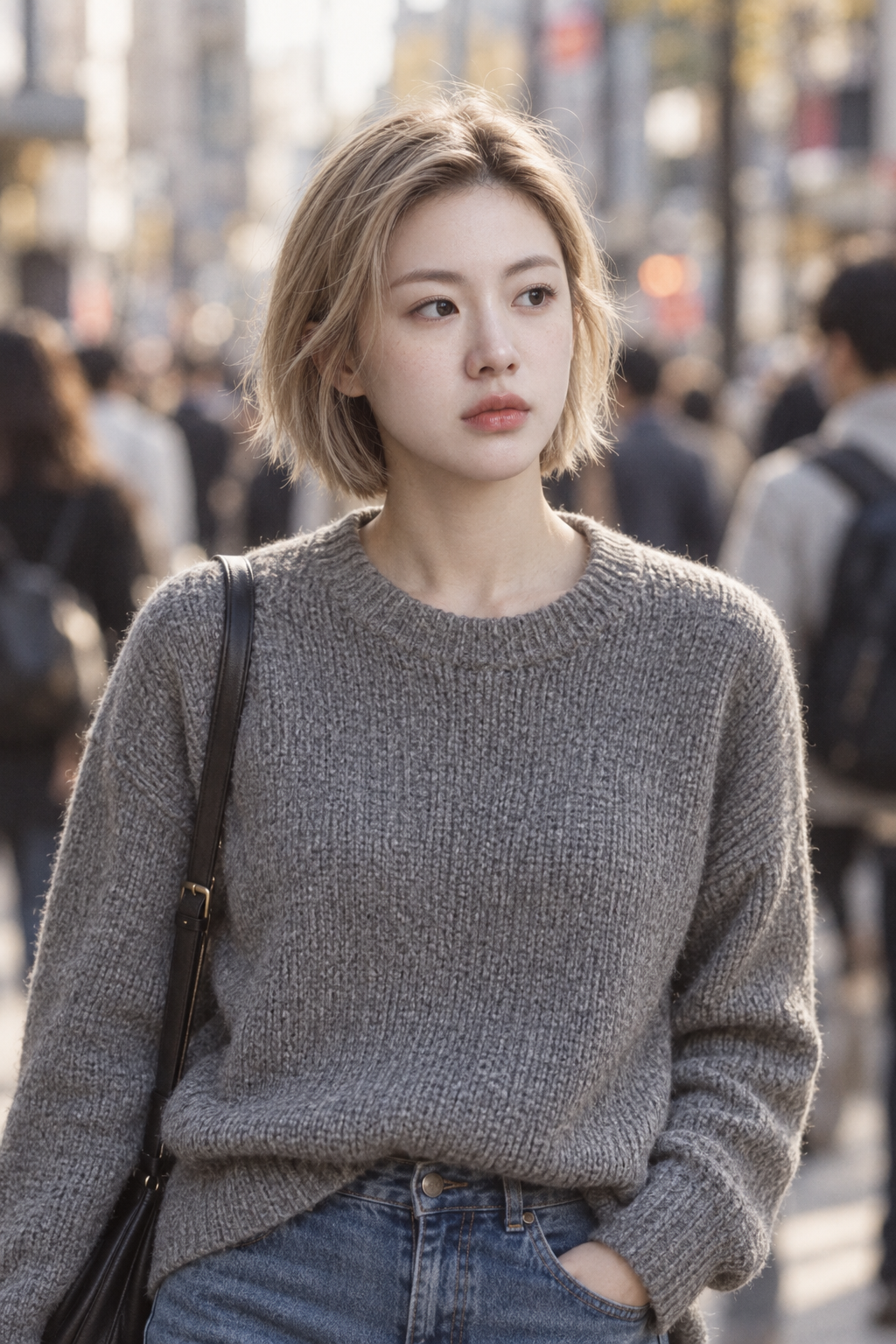 人潮中的安静街头肖像 — AI image creation