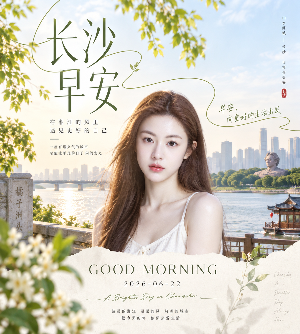 清透极简长沙早安图文排版视觉
