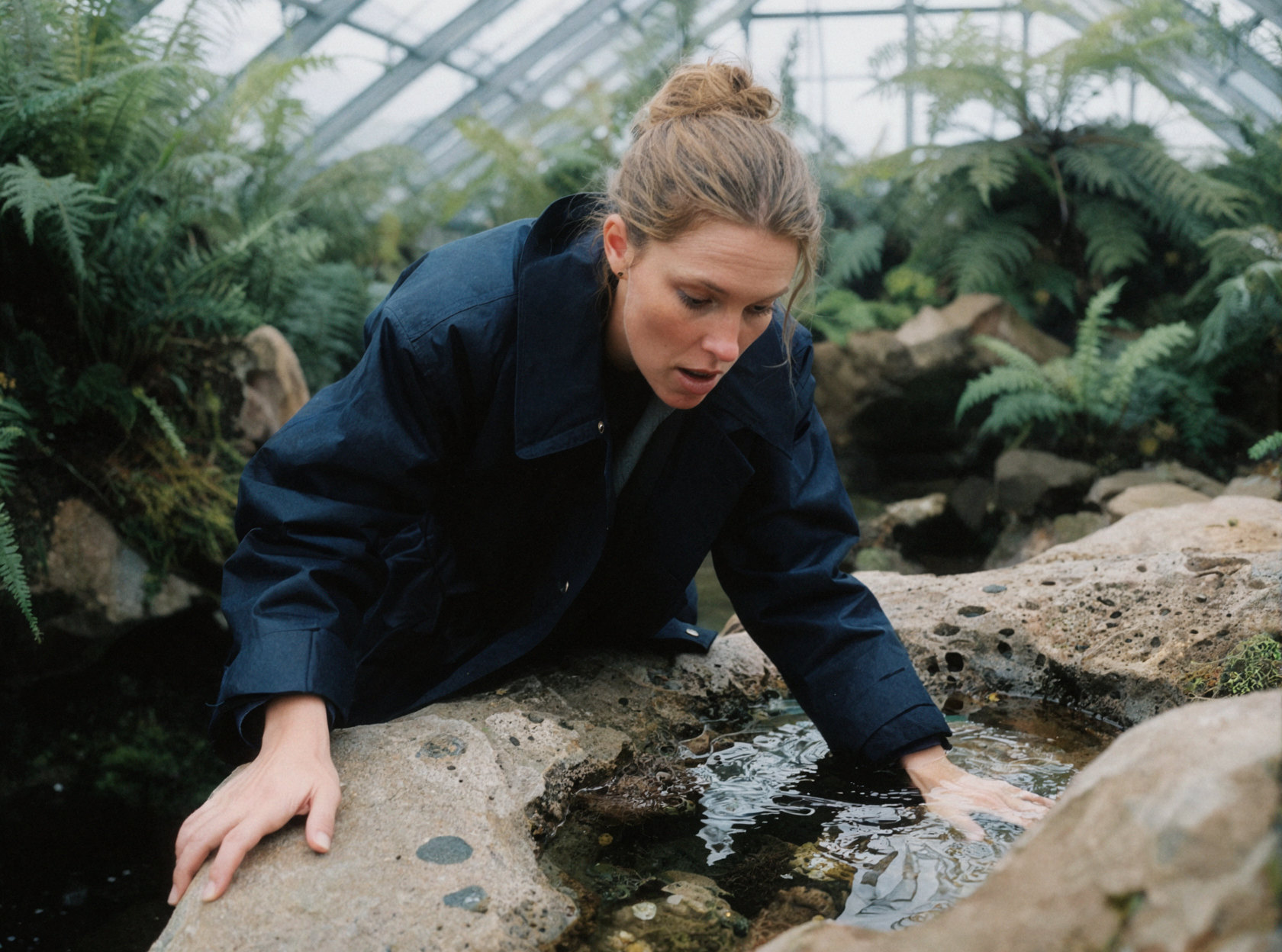 Adult White Female Oceanographer · Wave Observation · Color Negative Film — AI image creation