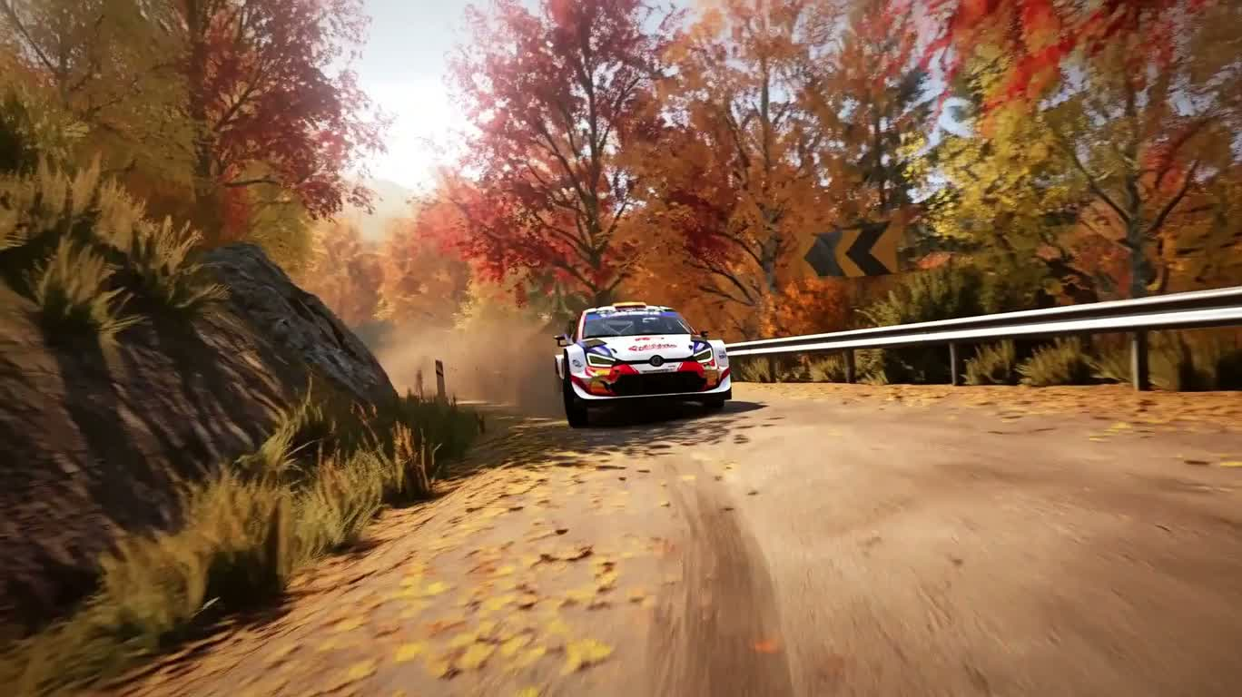Xe đua rally trên núi mùa thu