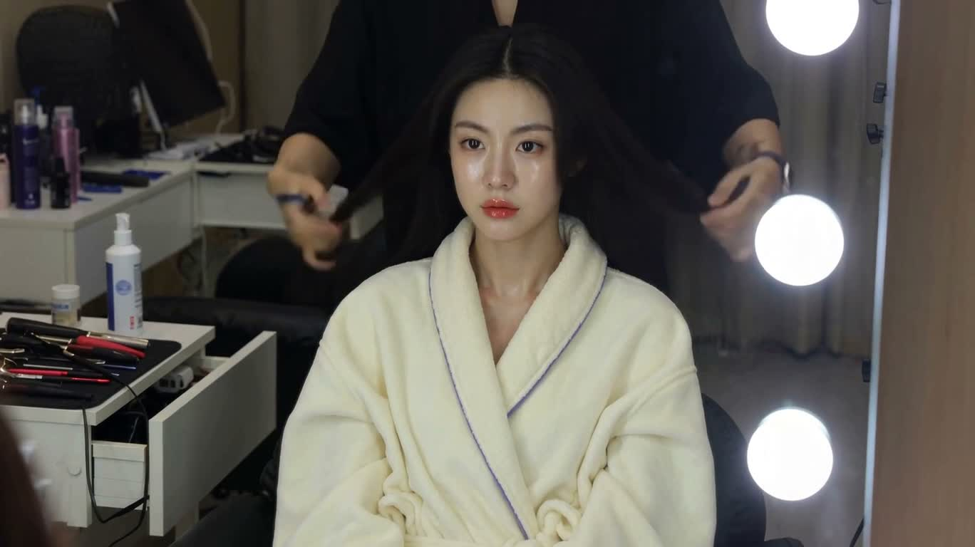 조명 화장대에서의 편안한 헤어스타일 브이로그