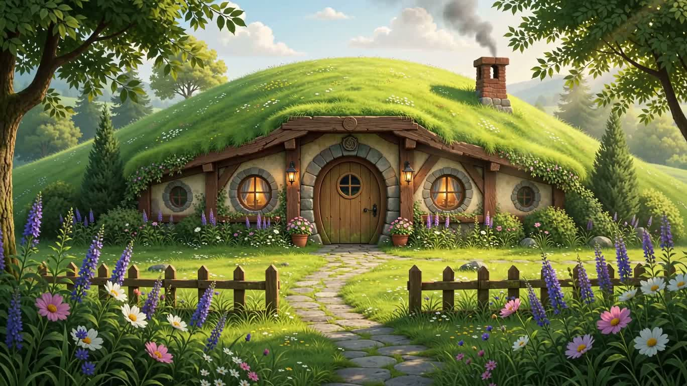 Ngôi nhà Hobbit dưới chân đồi