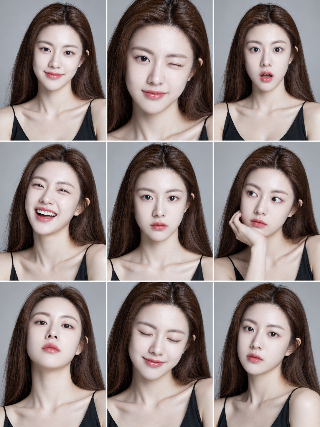 成年女性九宫格人像接触印样 — AI image creation