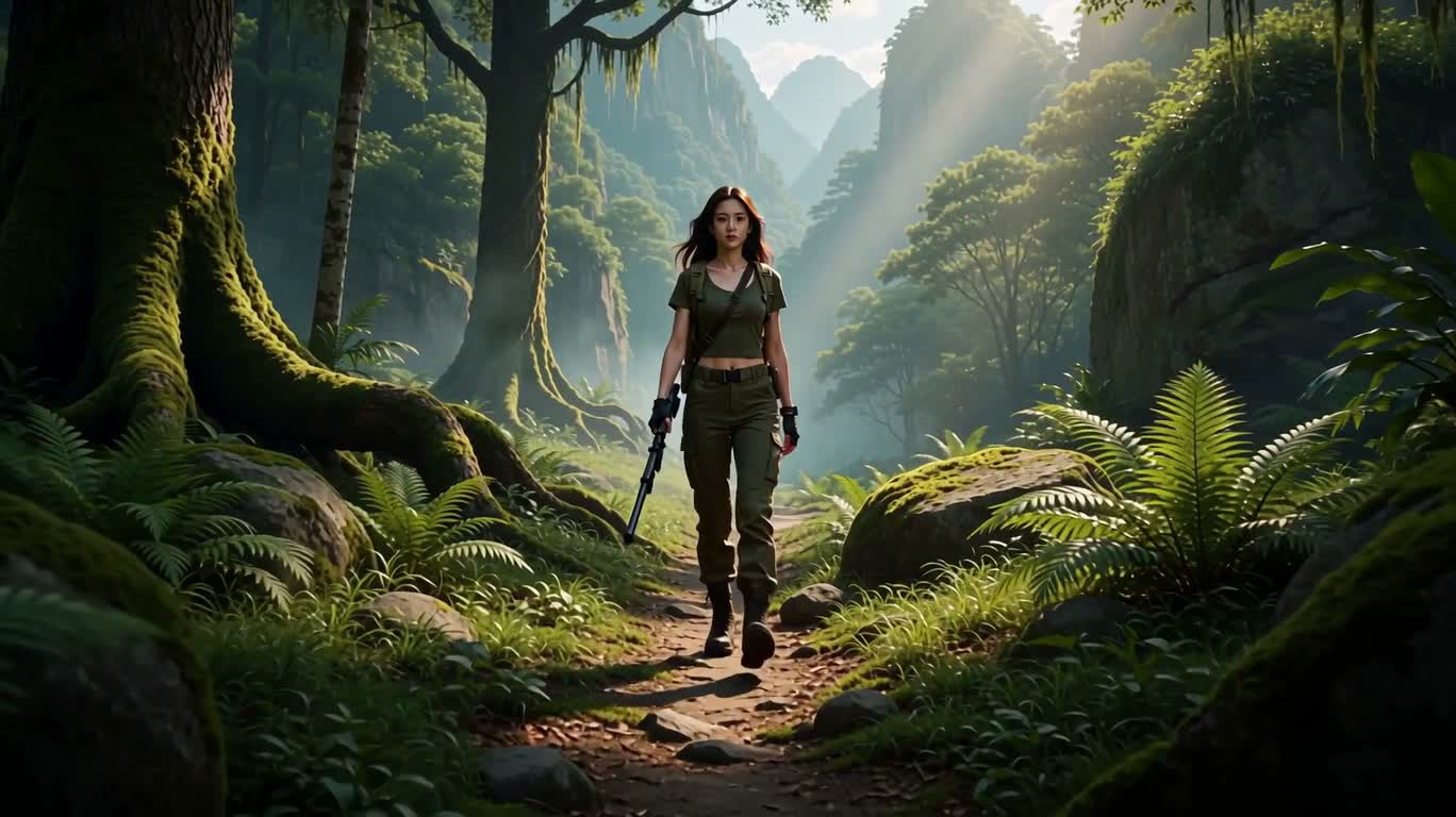 Peinture numérique réaliste et raffinée d'une jeune aventurière