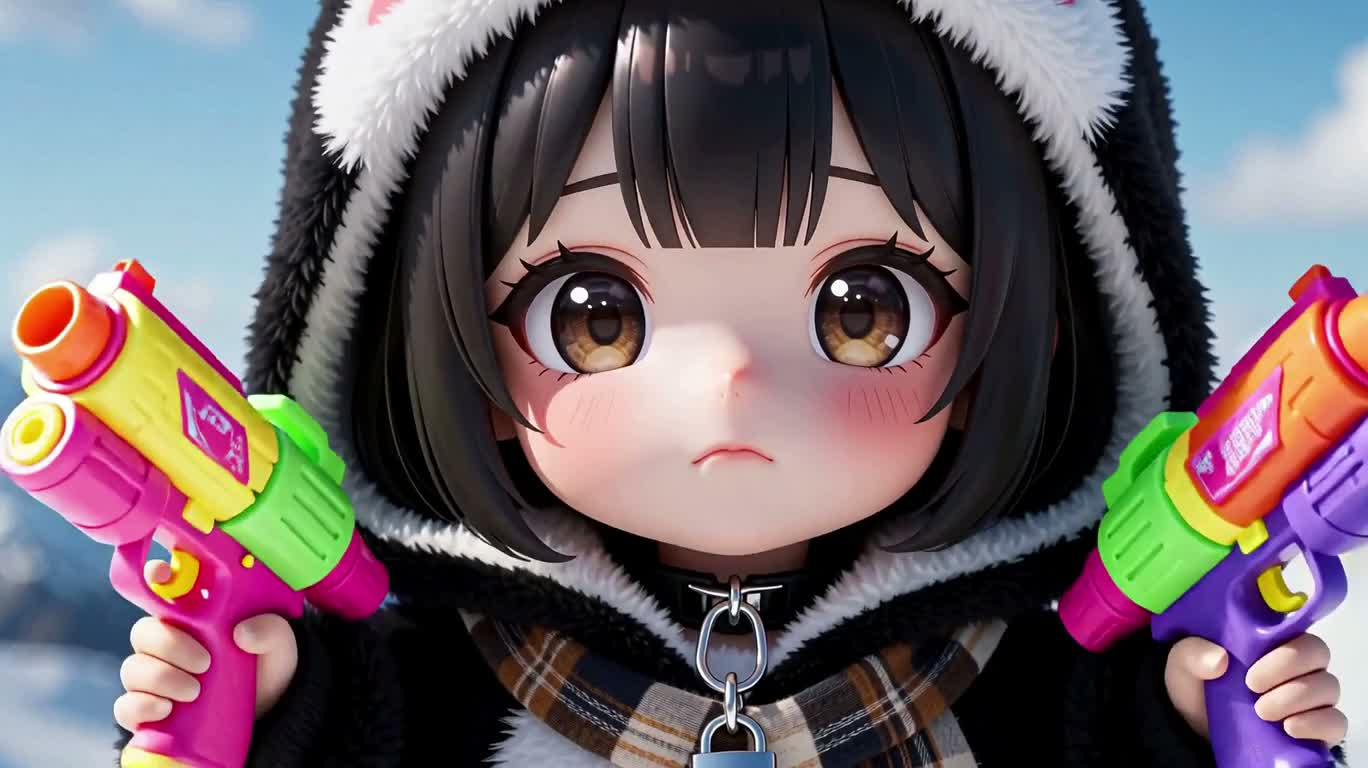 雪山でペンギンの着ぐるみを着たキュートなダンサー — AI video creation