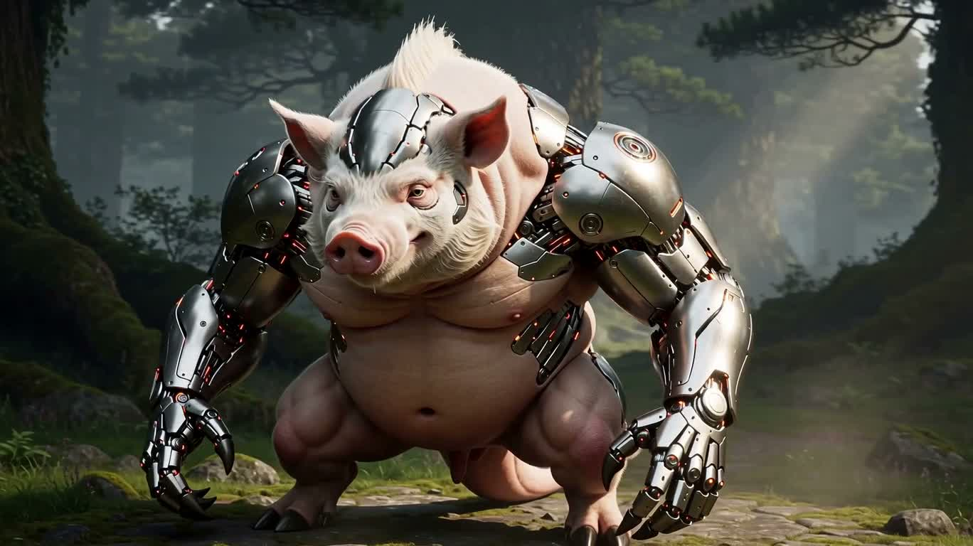Chân dung kỳ ảo của quái thú lợn cyber — AI video creation