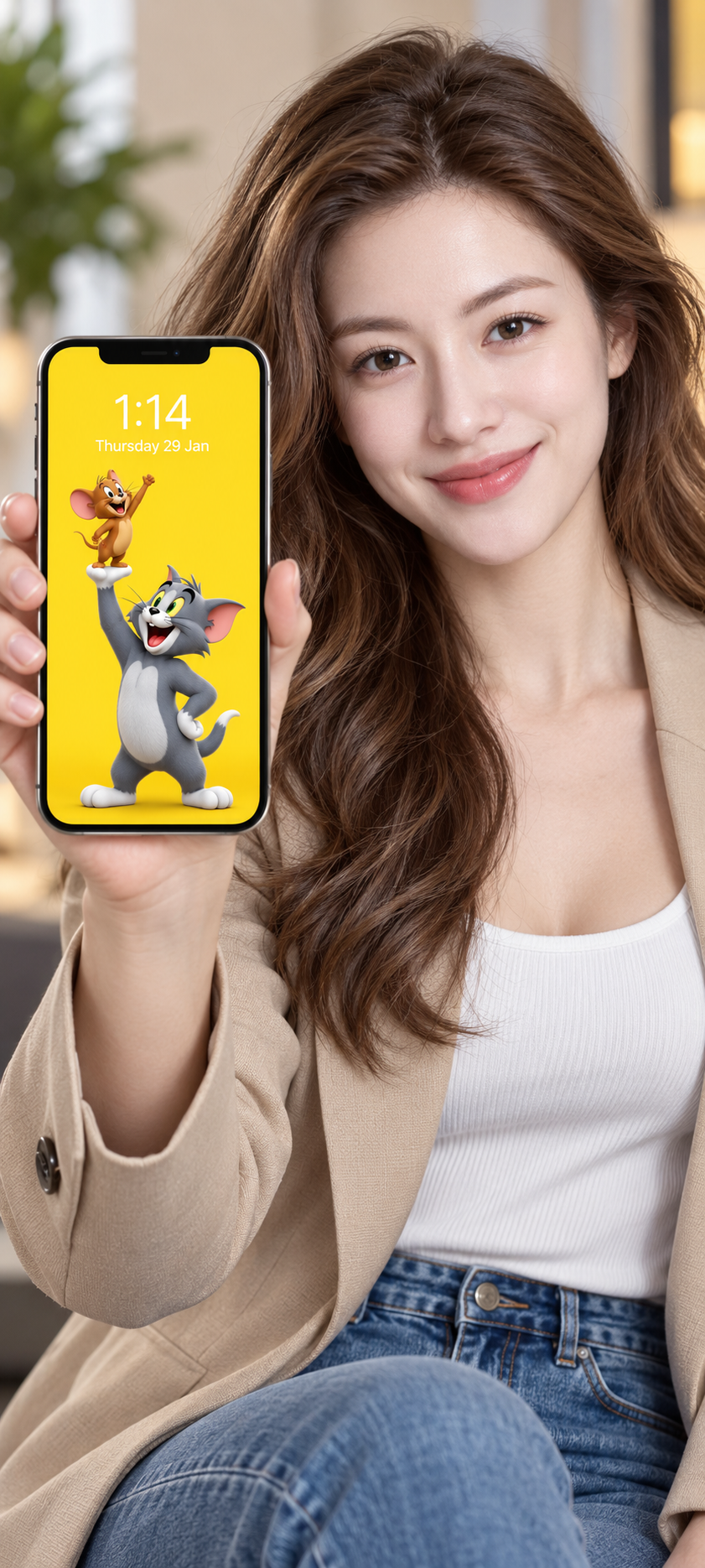 Fond d'écran publicitaire Tom et Jerry sur fond jaune — AI image creation
