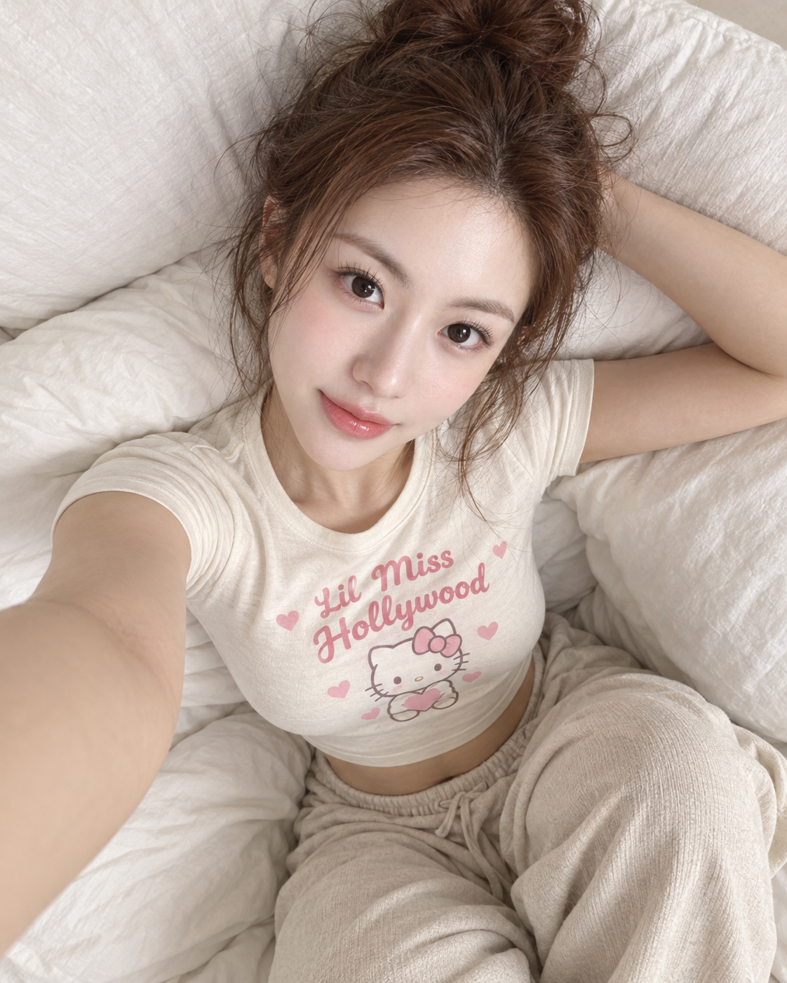 暖阳枕间慵懒俏皮广角自拍
