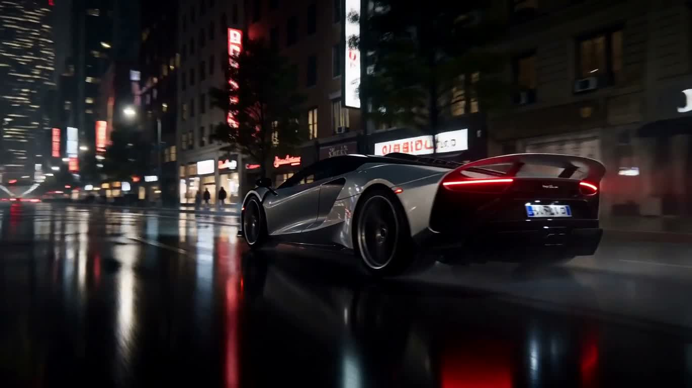 雨夜霓虹超跑疾驰