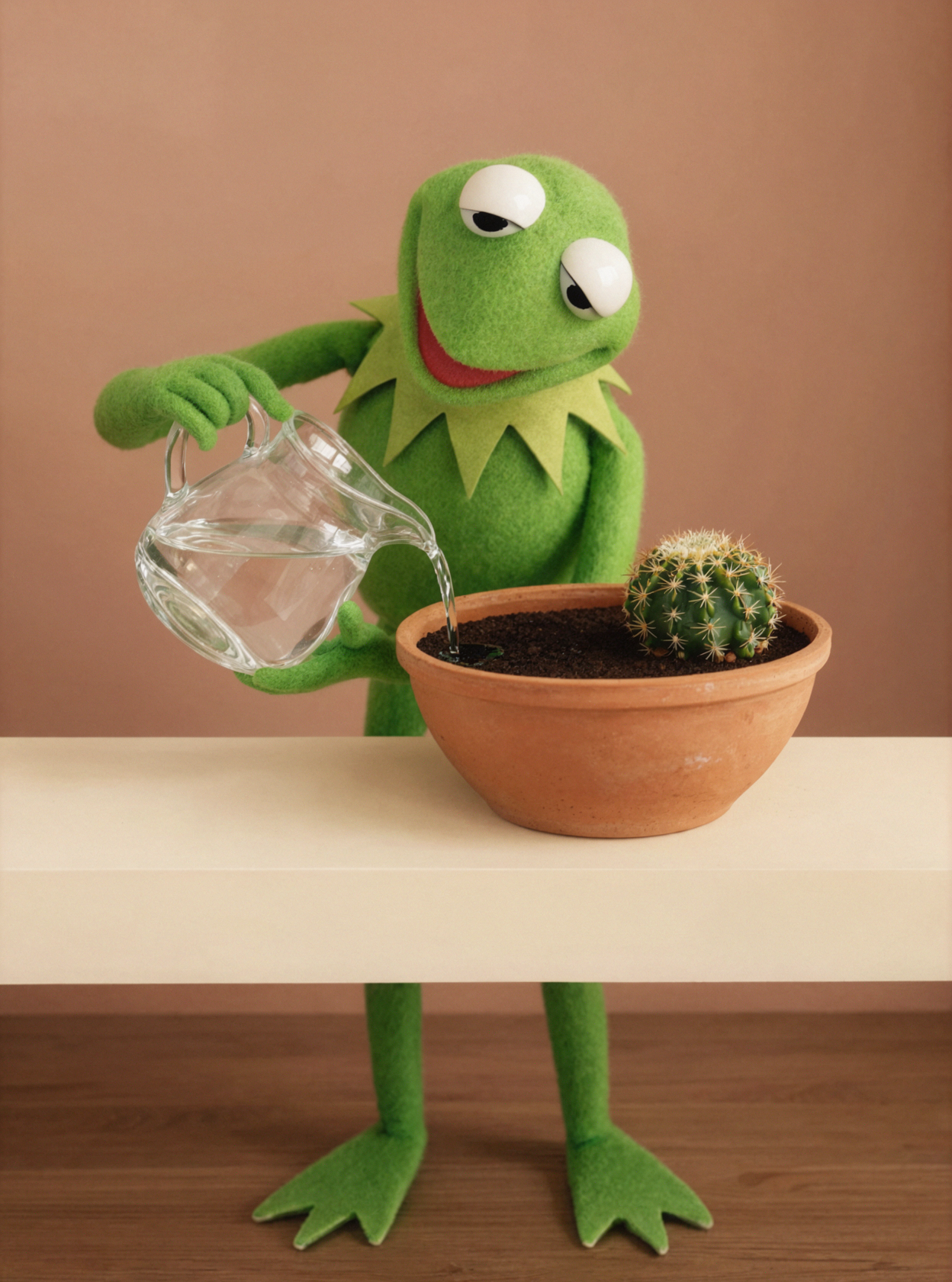 Kermit · Hôm nay chỉ mưa một chút thôi — AI image creation