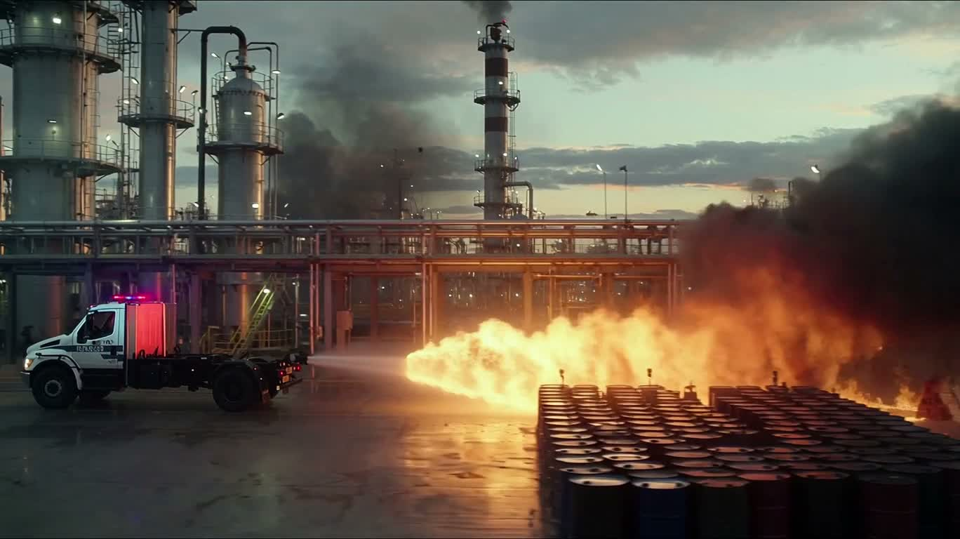Refinery Out of Control at Dusk