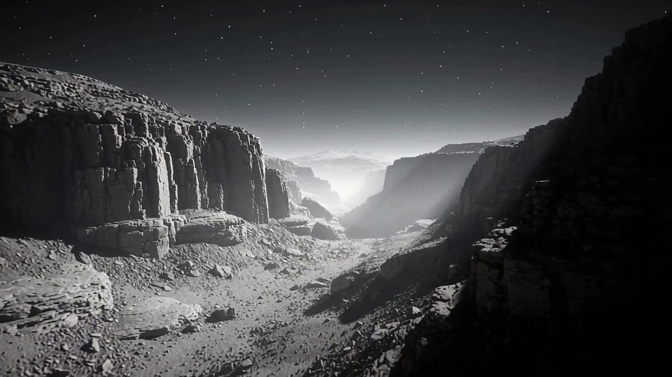 月峡谷的电影式概念景观 — AI video creation