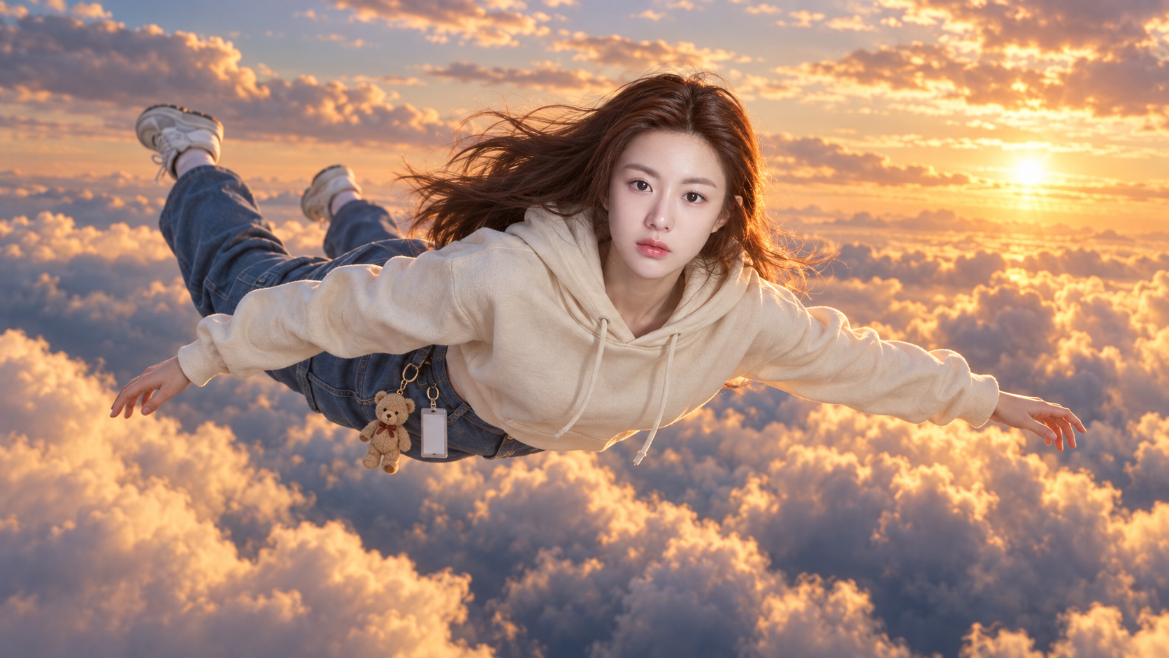 夕暮れの雲海に浮かぶ成人女性