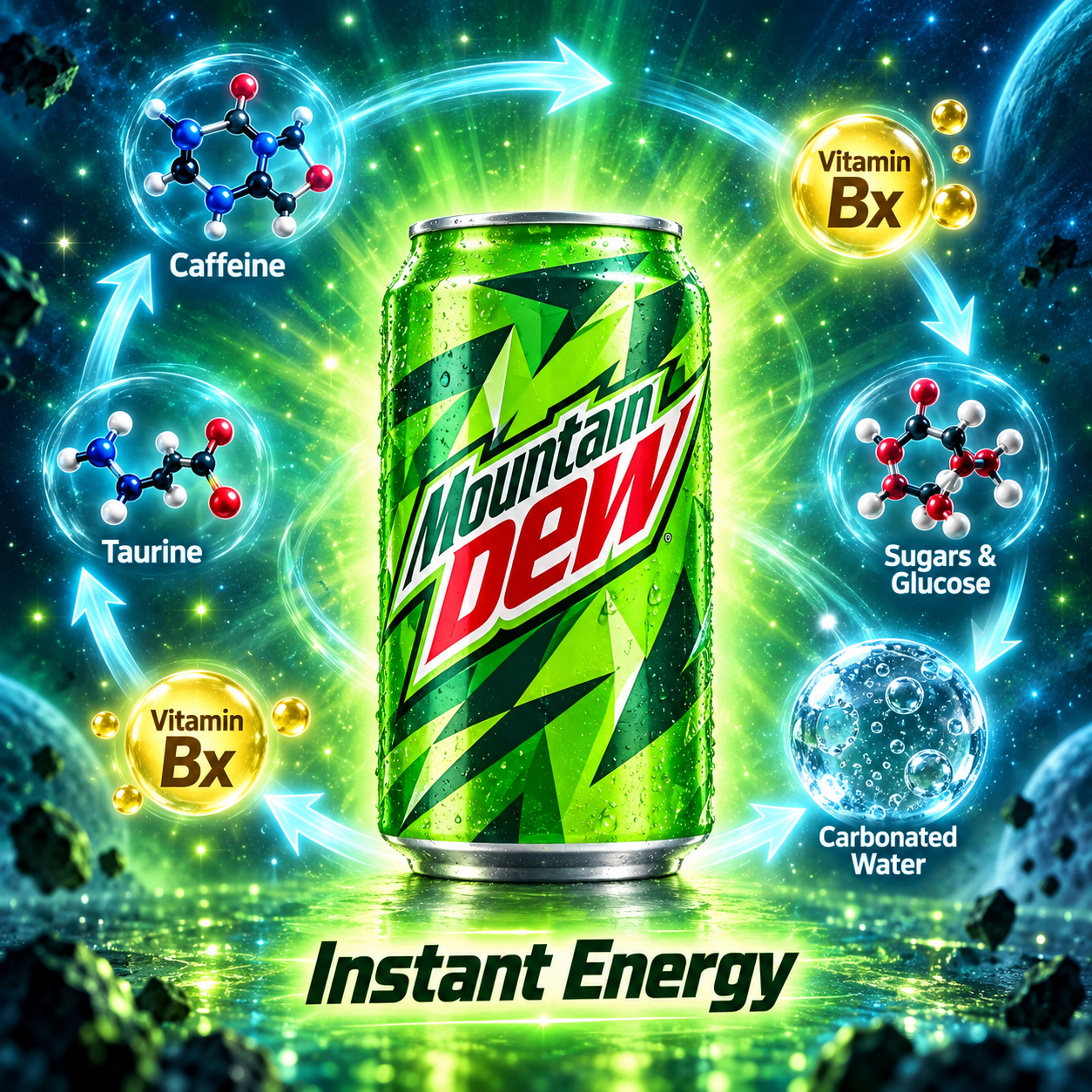 ネオングリーンの波 エナジードリンク科学広告