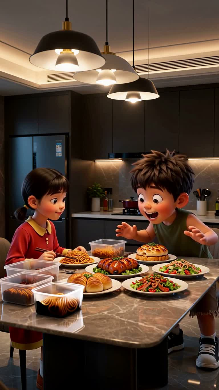 Cậu bé tham ăn và cô gái áo đỏ
