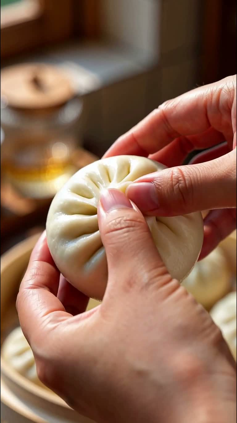 Свежие паровые булочки с мясом на солнце