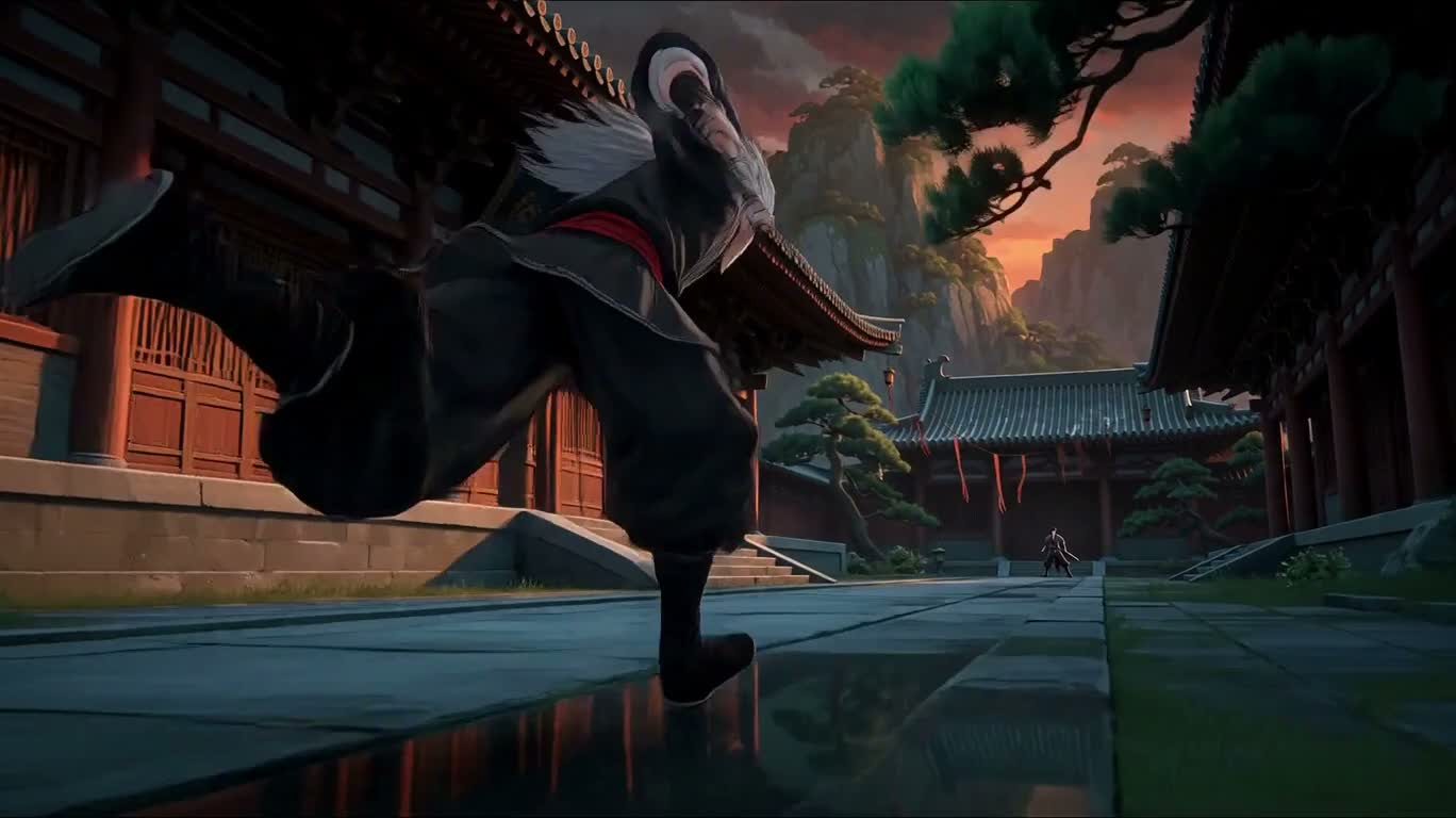 Crépuscule au temple ancien : la poursuite de l'ombre pourpre