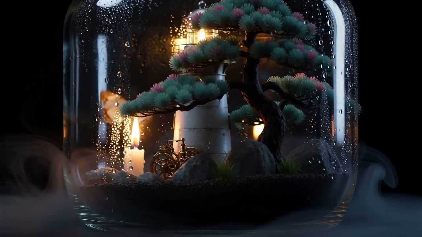 Phare steampunk dans une bouteille en verre