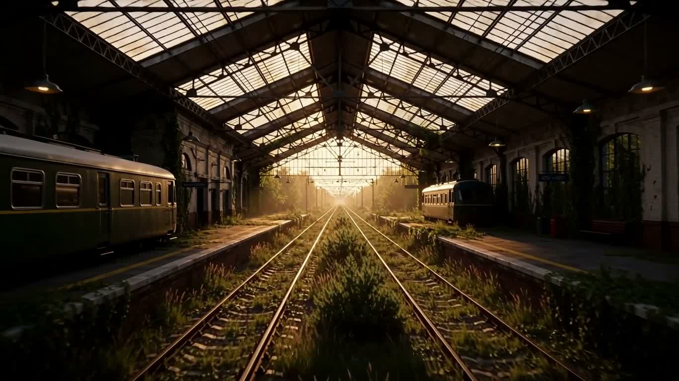 Station futuriste dans la nature au crépuscule