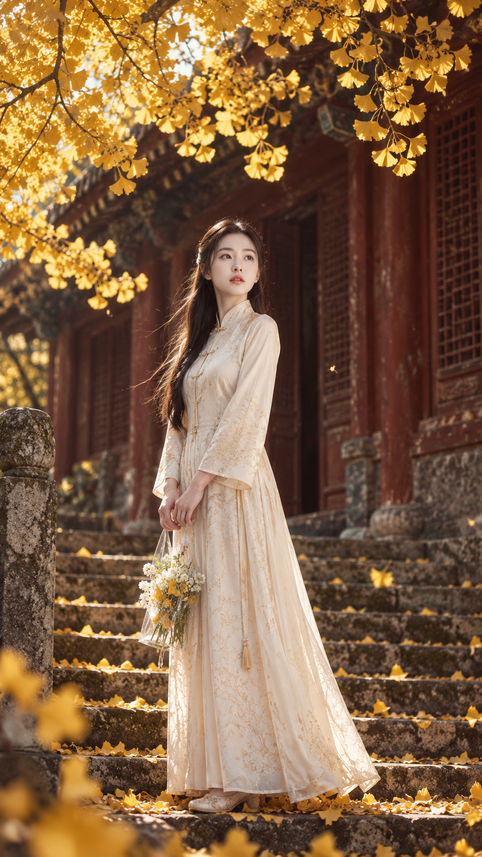 新中式银杏古建光影里的东方美学大片 — AI image creation
