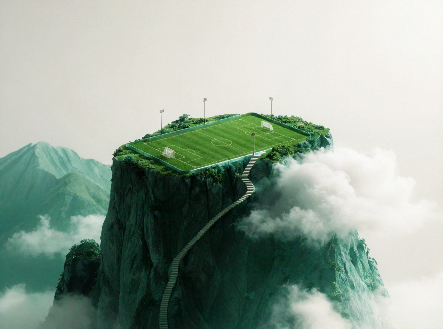 Terrain de football dans les nuages · Produit minimaliste