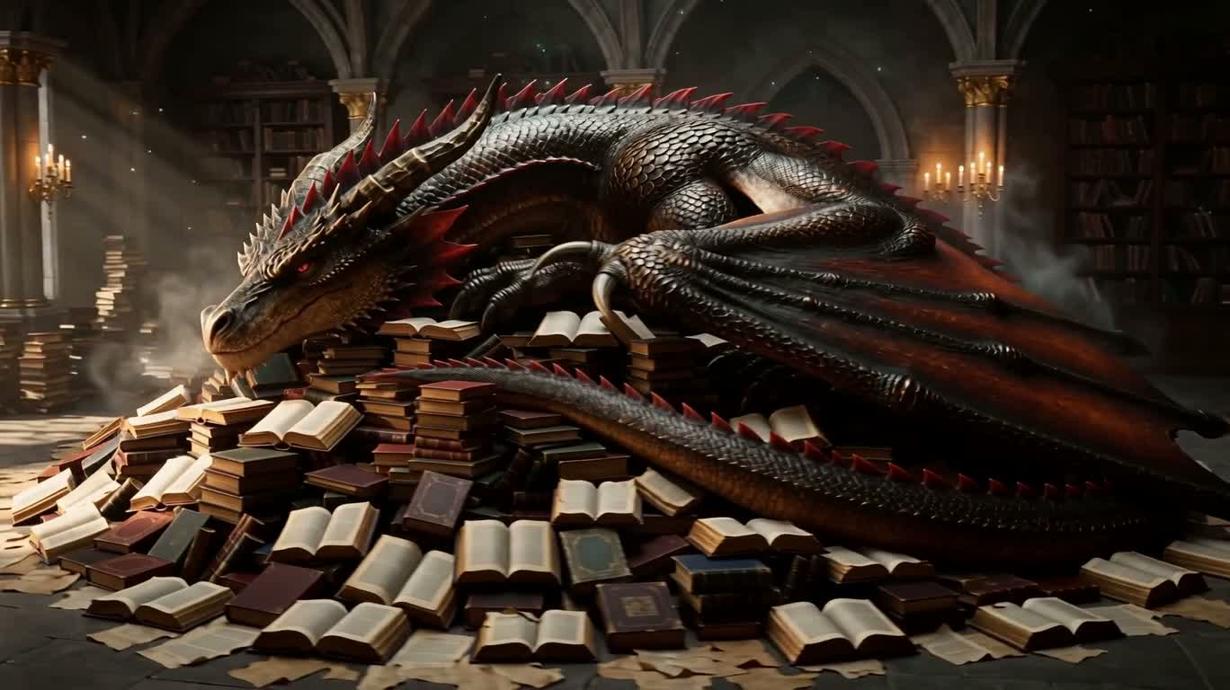 古書の山に眠る巨大な龍