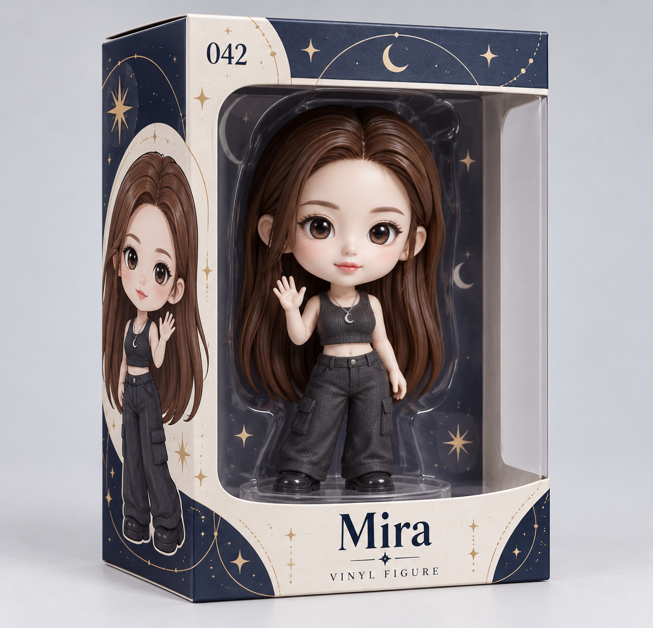 Design d'emballage de figurine chibi en vinyle