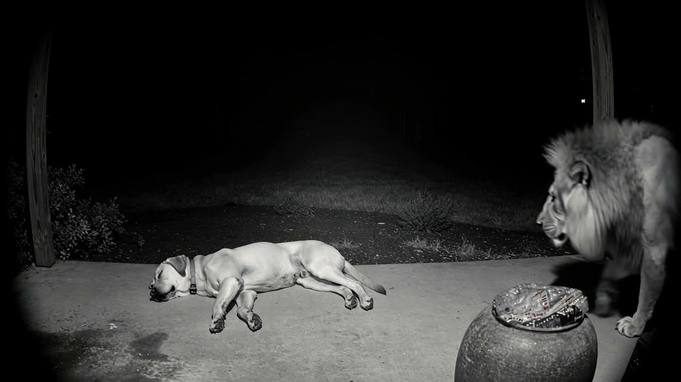 夜视镜头下的狮犬奇遇 — AI video creation