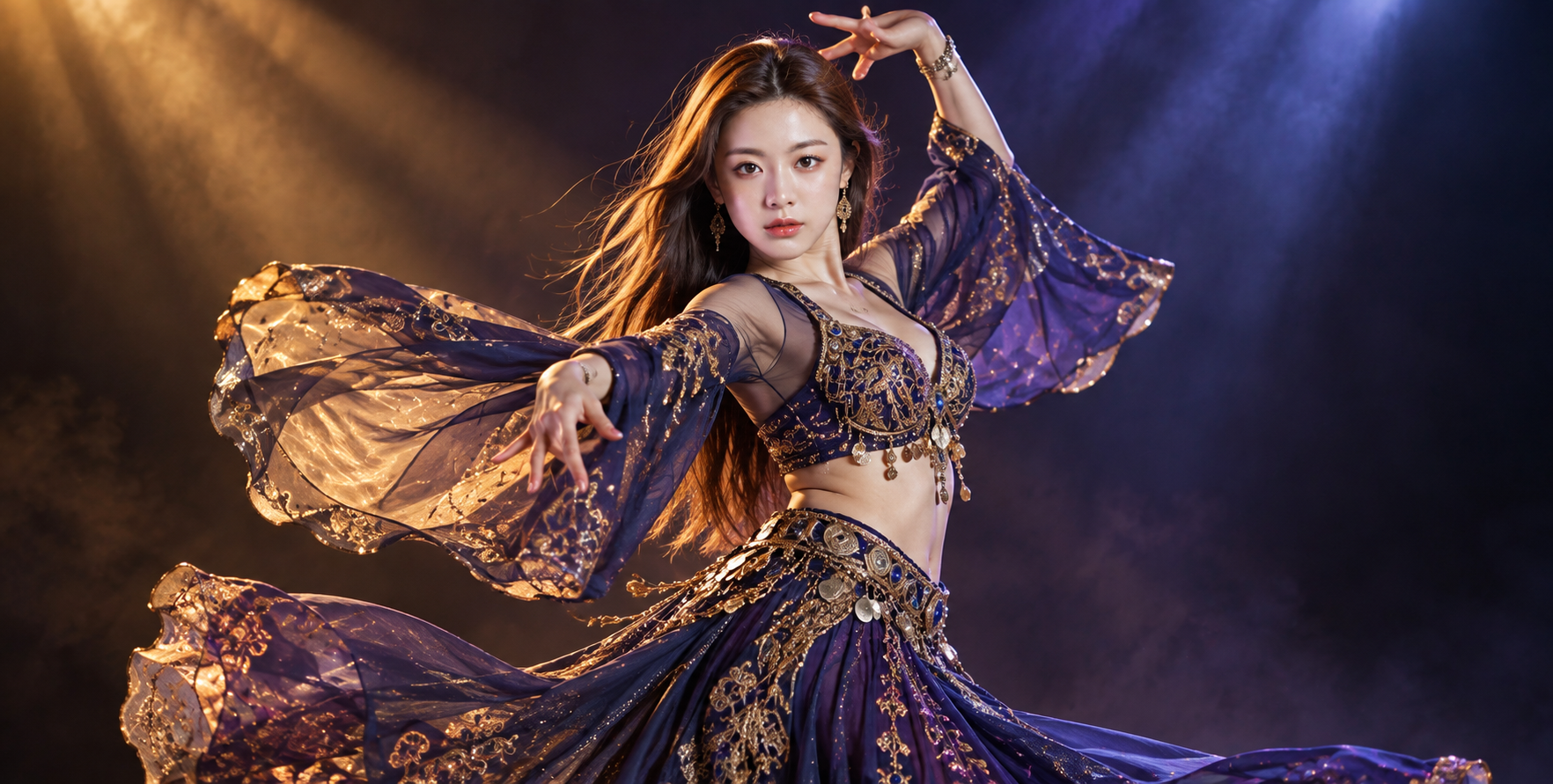 光影交错中摇曳生姿的绝美肚皮舞娘