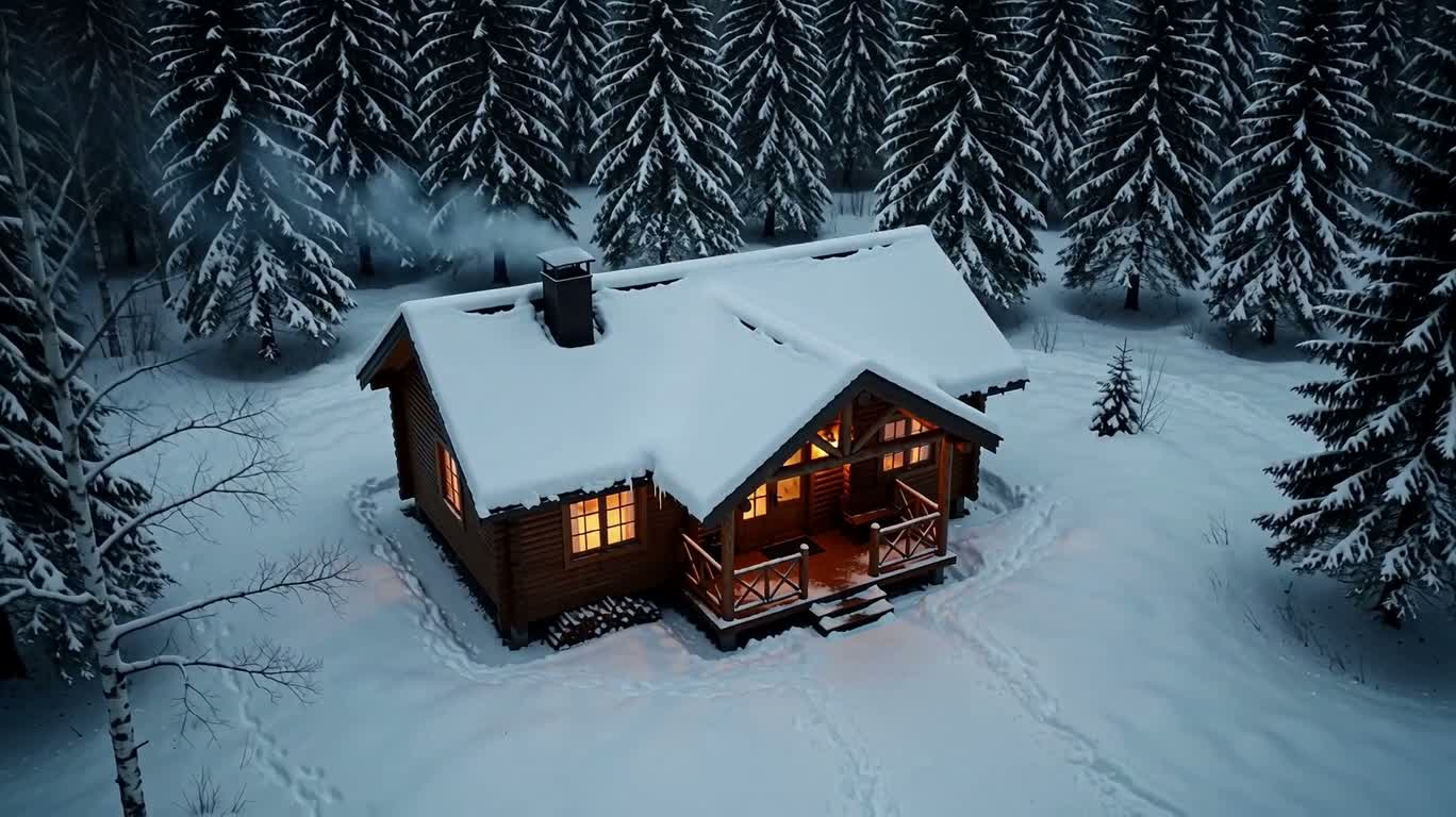 Sérénité hivernale dans une cabane en forêt enneigée