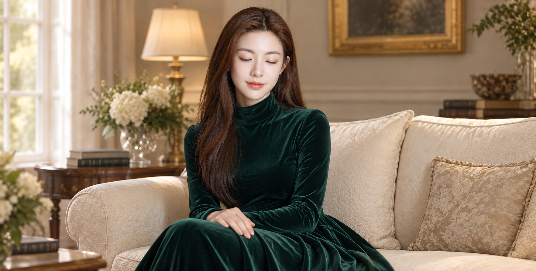 慵懒华贵成年女性端庄礼服人像模板
