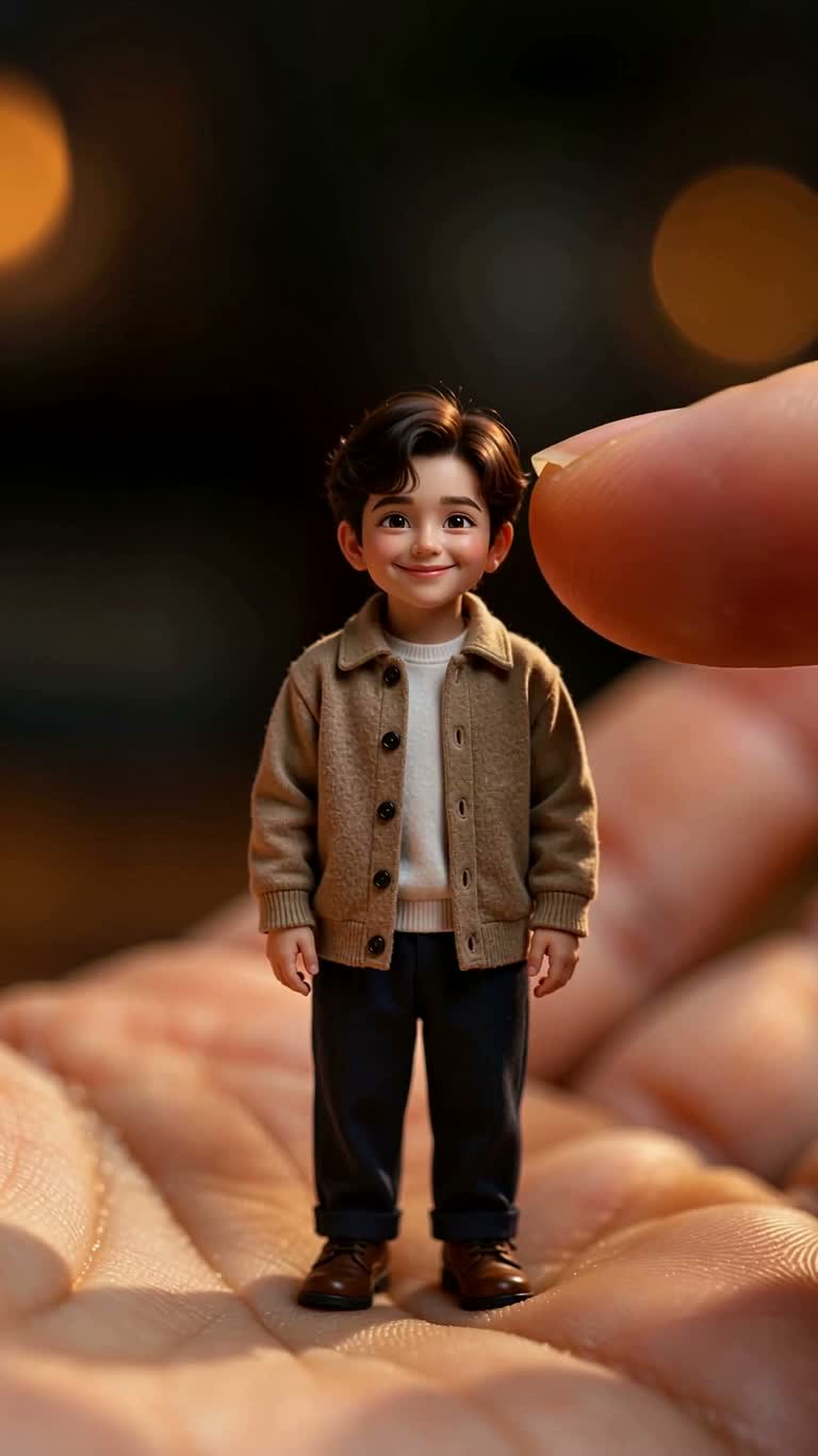 Personnages miniatures dans une paume géante — AI video creation