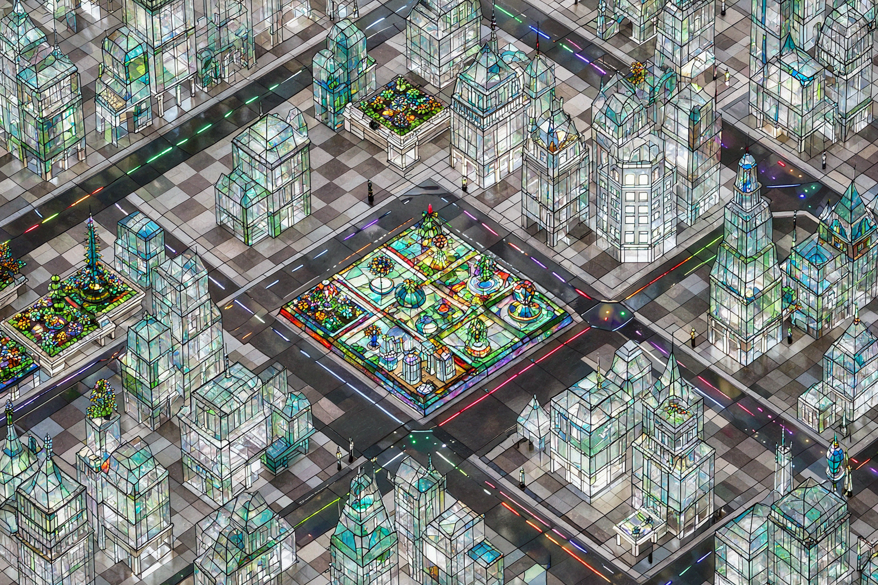 유리 체스판 거리 · 스테인드글라스 — AI image creation