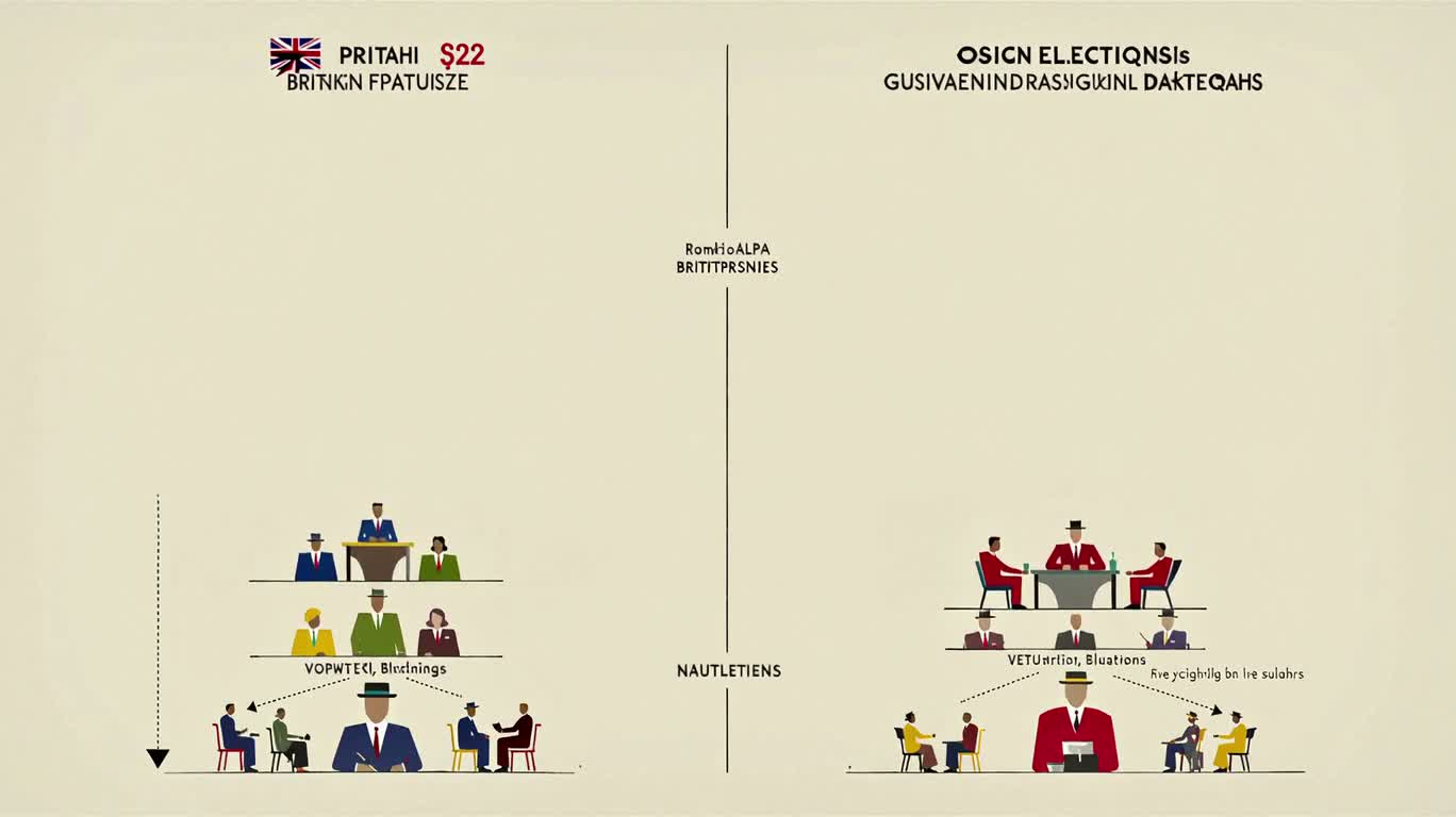 Infographie sur la hiérarchie de gouvernance électorale au Royaume-Uni et en URSS — AI video creation