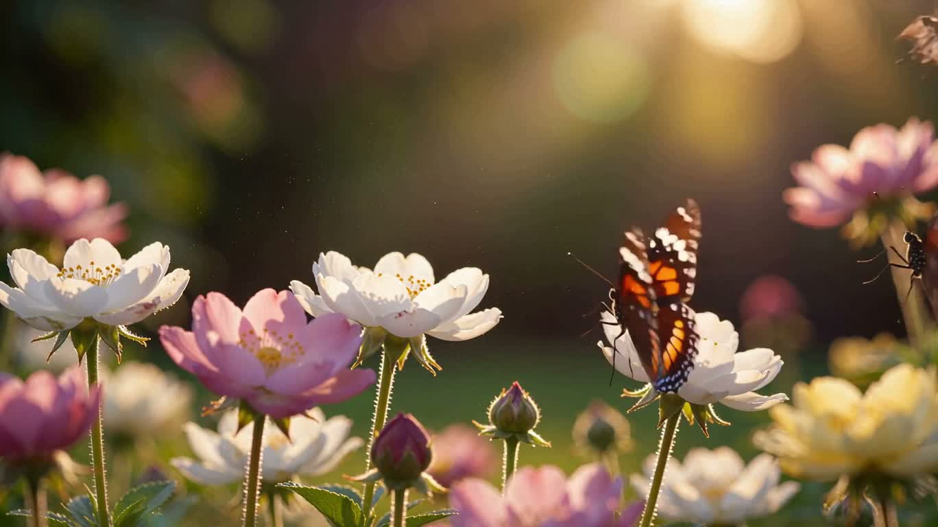 Butterflies Dancing Among Flowers