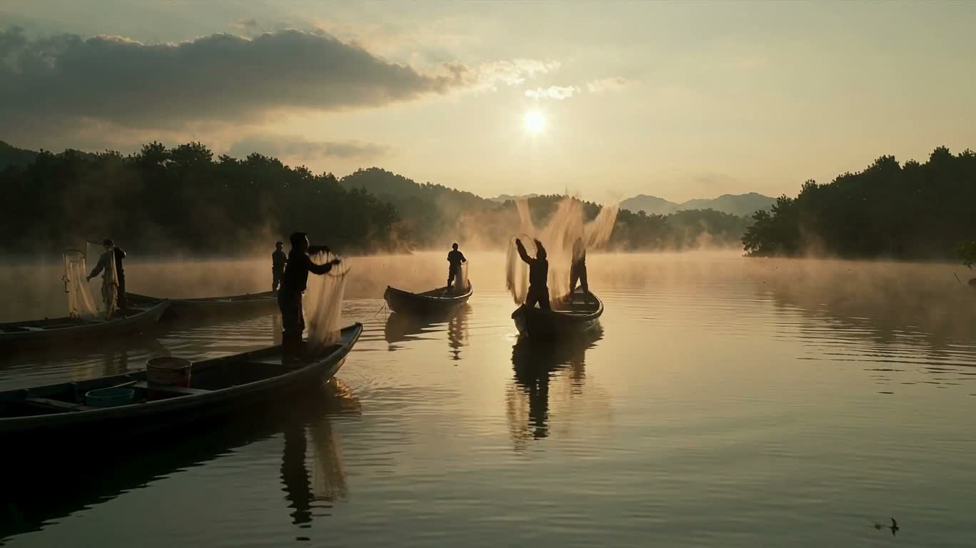 Casting Nets on a Misty Morning Lake