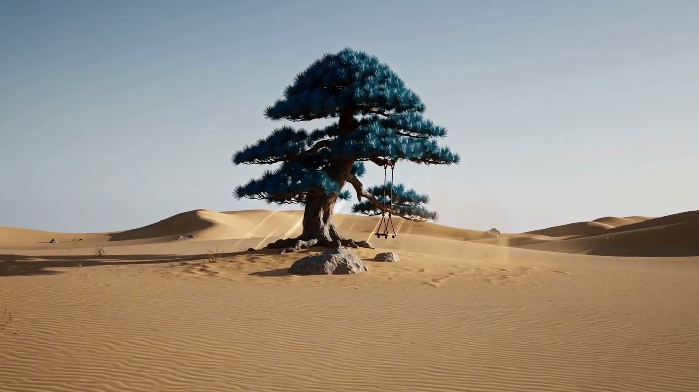Balançoire au bonsaï bleu dans la mer de sable
