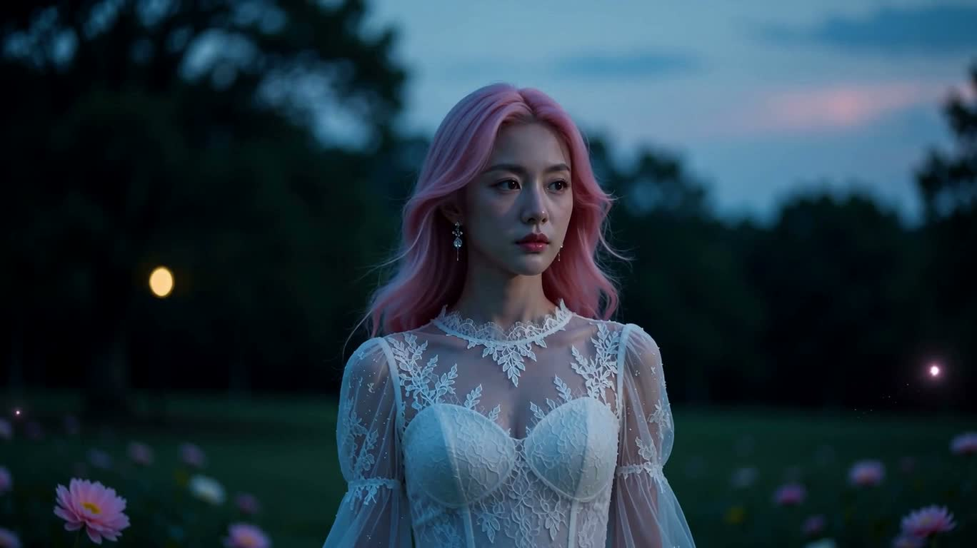 暮蓝魔境中的粉发女子