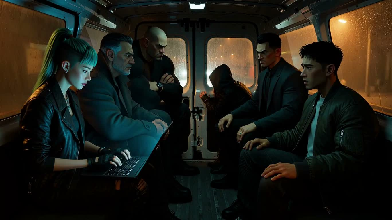 Six-Person Countdown in a Rainy Night Getaway Car