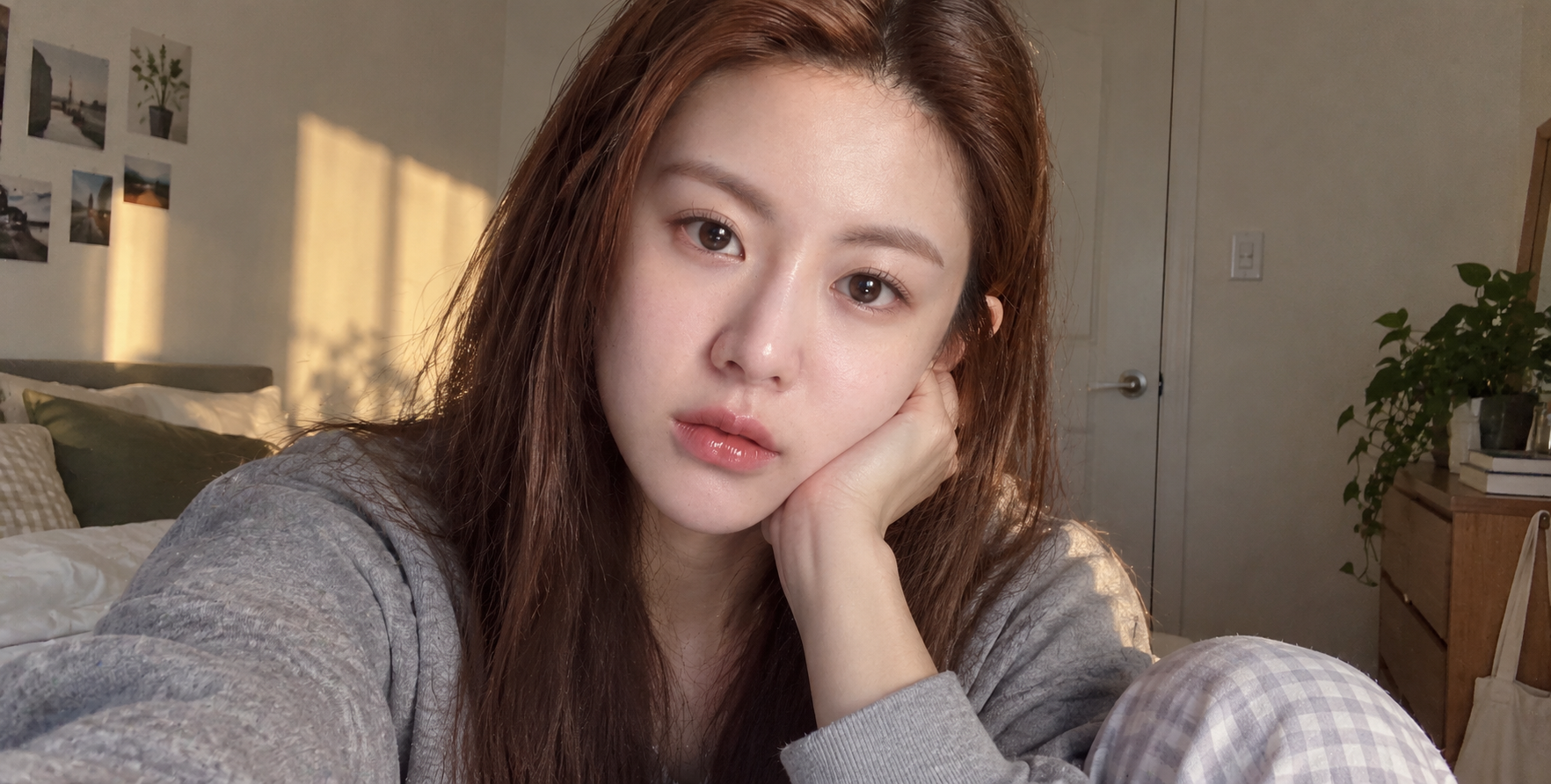 卧室里录制私密视频的害羞女孩
