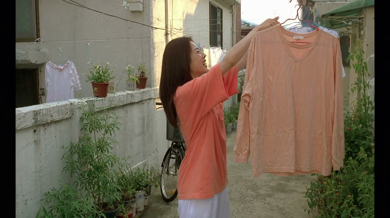 庭に風が吹き、服を追いかける楽しい出来事 — AI video creation
