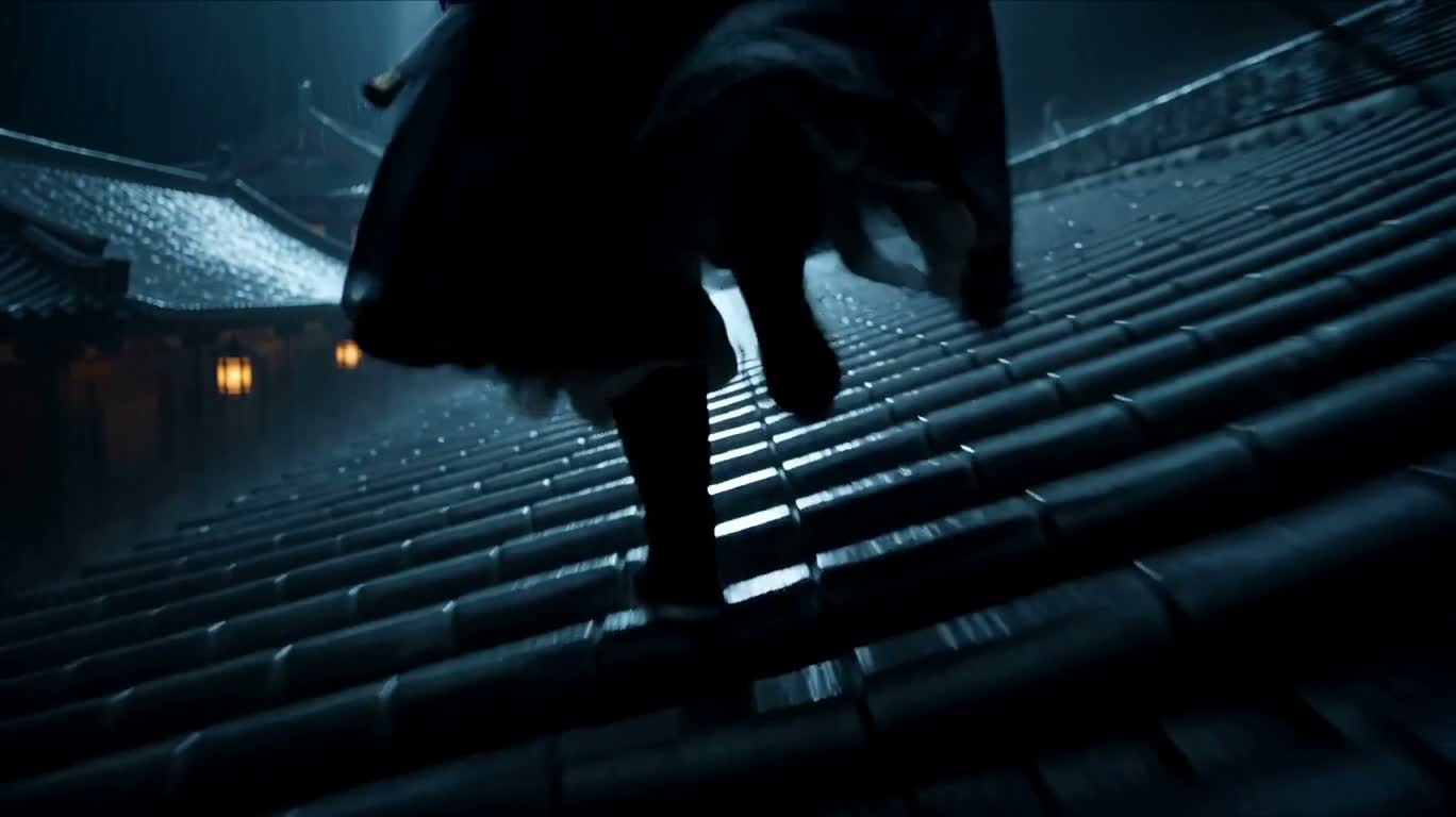 Dégainer sous les avant-toits par une nuit de pluie — AI video creation