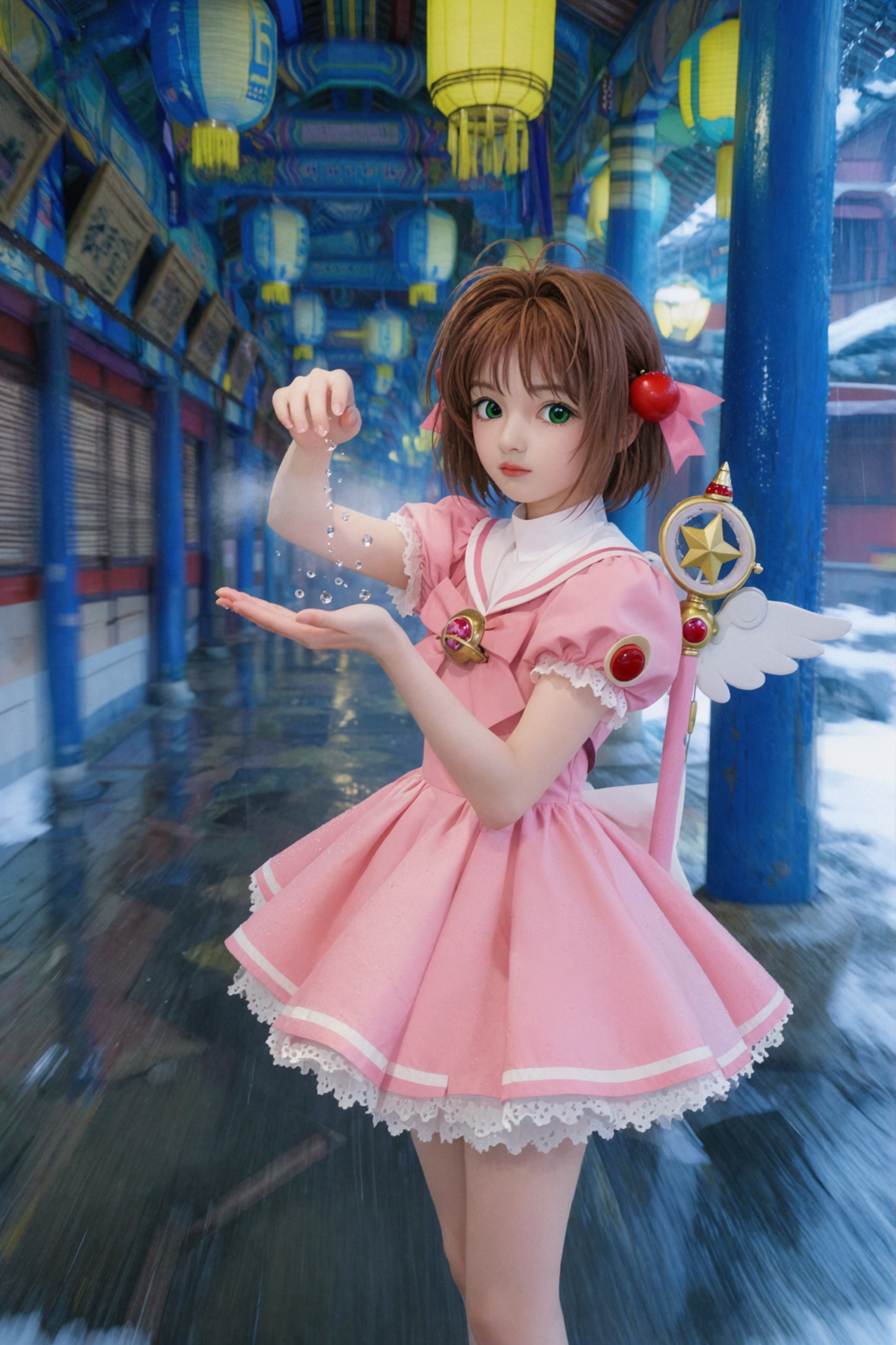 Sakura Kinomoto · Suspended Raindrops · Slow-Shutter Tracking — AI image creation