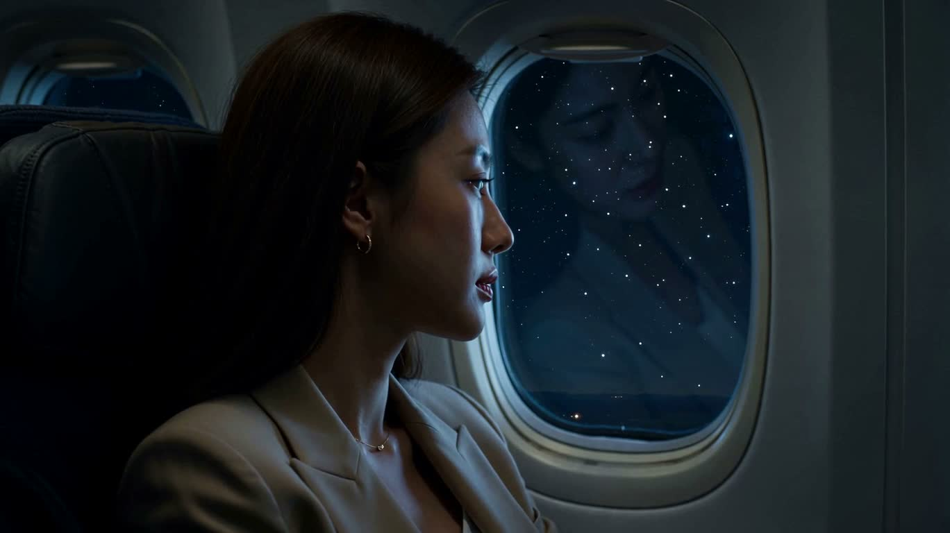 夜航窗外的极光 — AI video creation